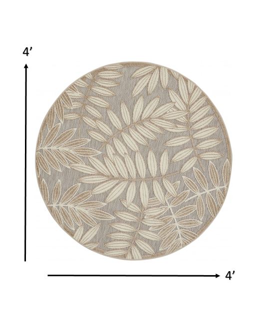 4’ Round Natural Leaves Indoor Outdoor Area Rug