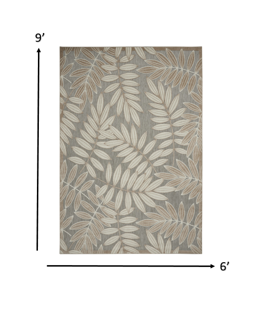 6’ x 9’ Natural Leaves Indoor Outdoor Area Rug