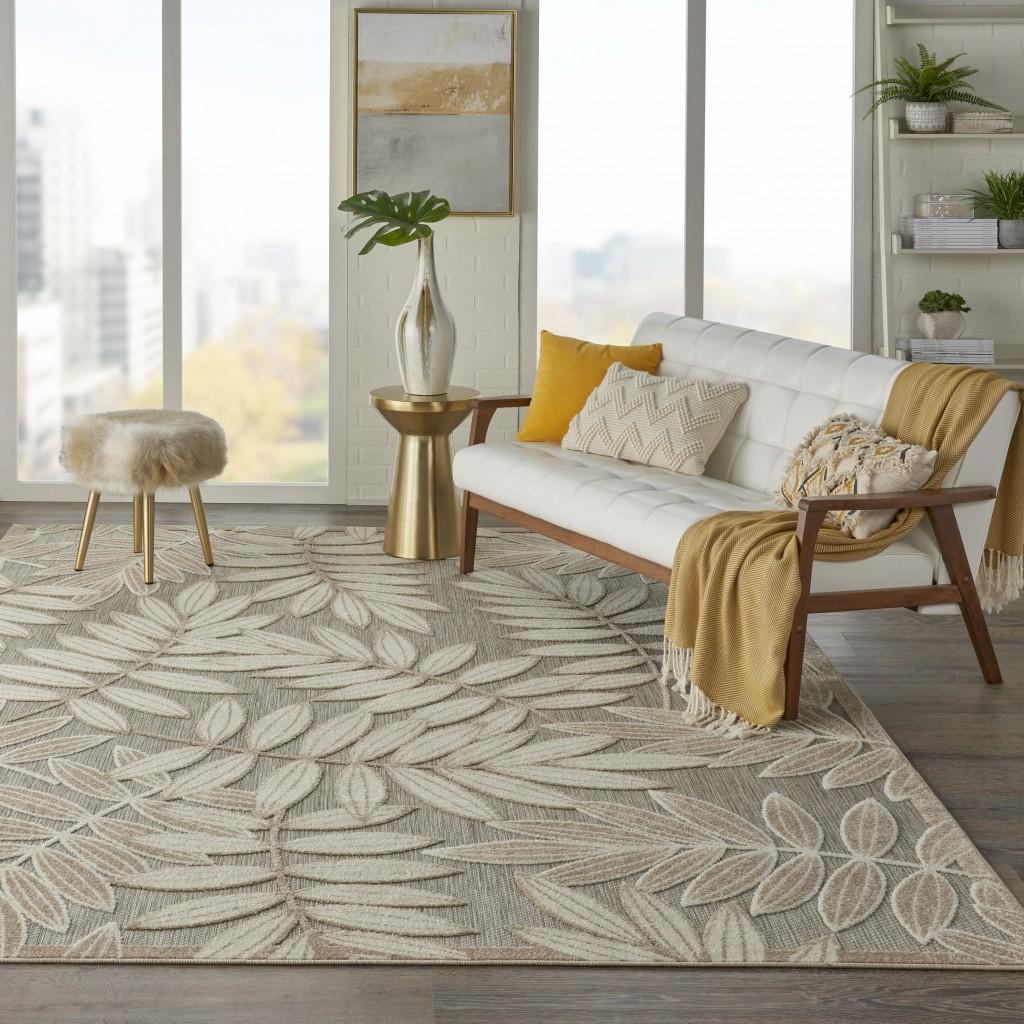 7’ x 10’ Natural Leaves Indoor Outdoor Area Rug