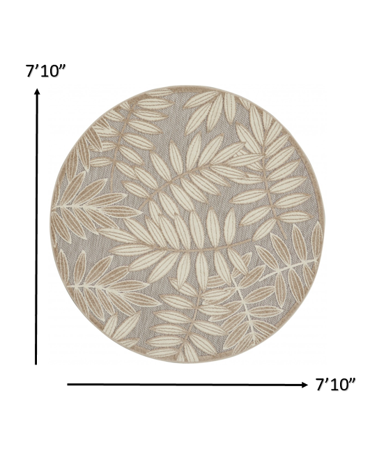 8’ Round  Natural Leaves Indoor Outdoor Area Rug