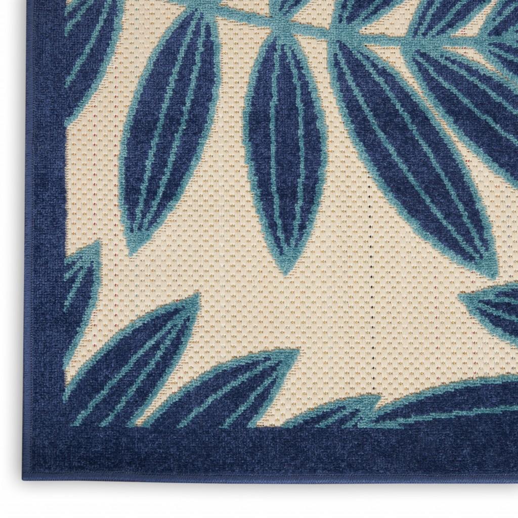 3’ x 4’ Navy and Beige Leaves Indoor Outdoor Area Rug