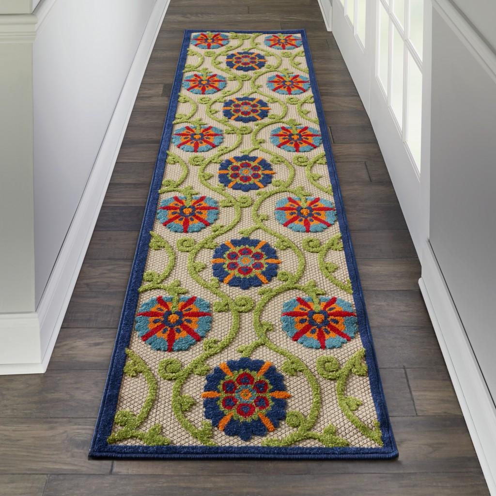 2’ x 8’ Blue Vines Indoor Outdoor Runner Rug