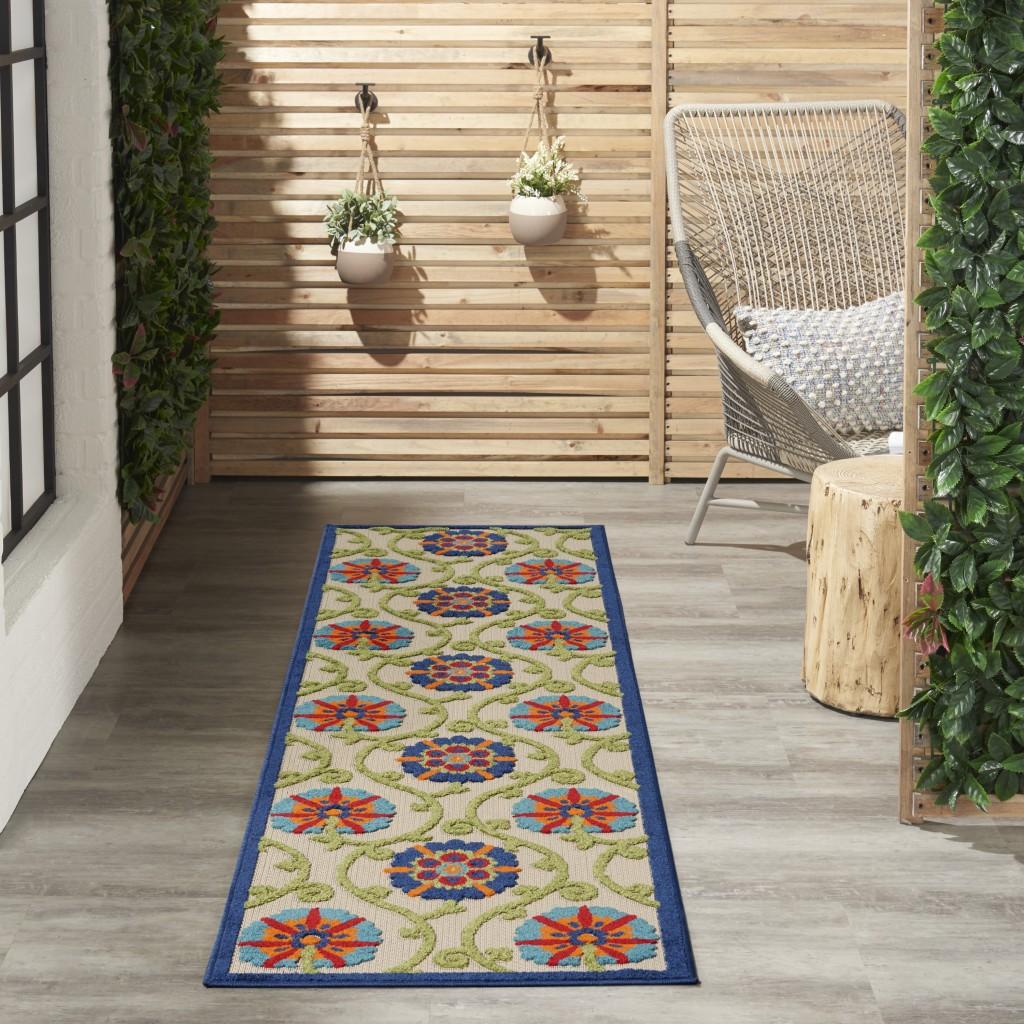 2’ x 8’ Blue Vines Indoor Outdoor Runner Rug