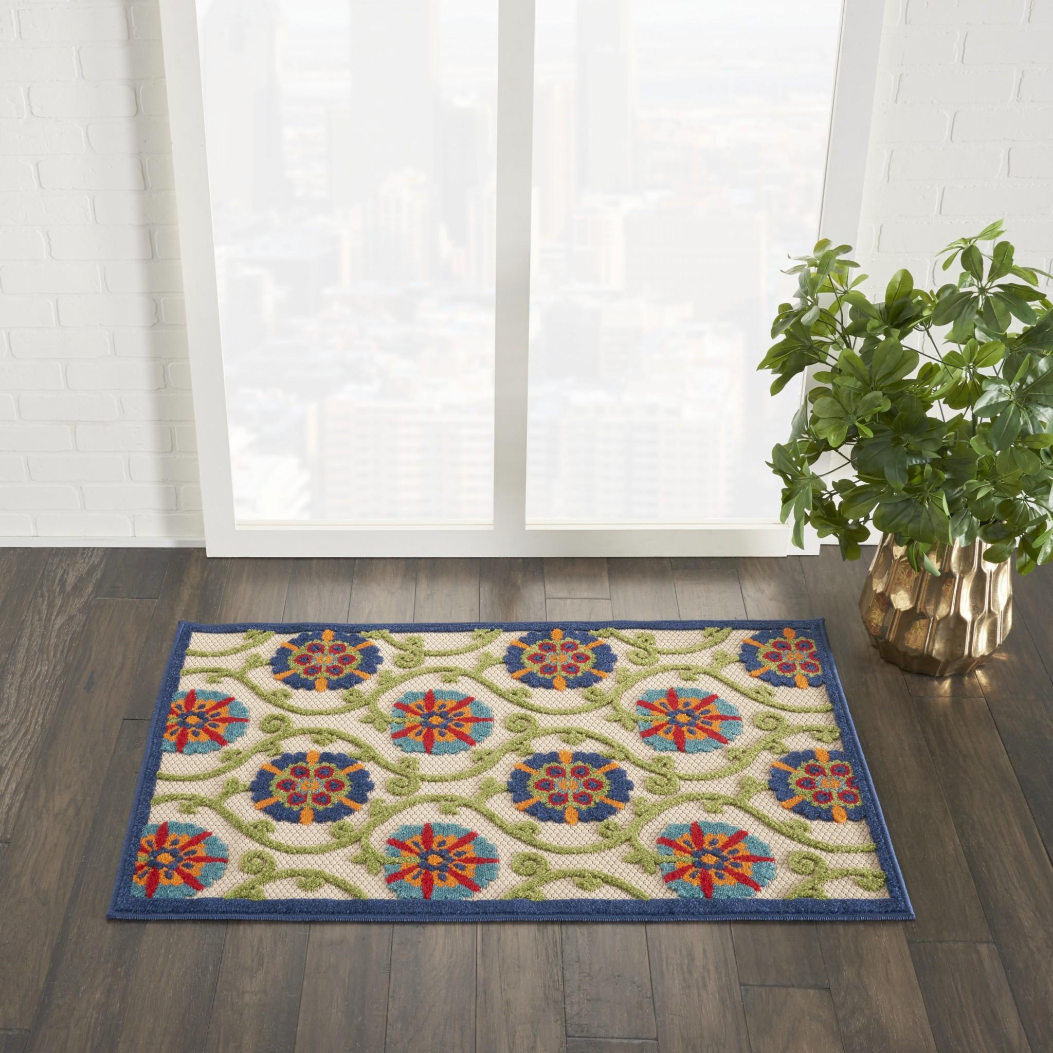 3’ x 4’ Blue Floral Vines Indoor Outdoor Area Rug