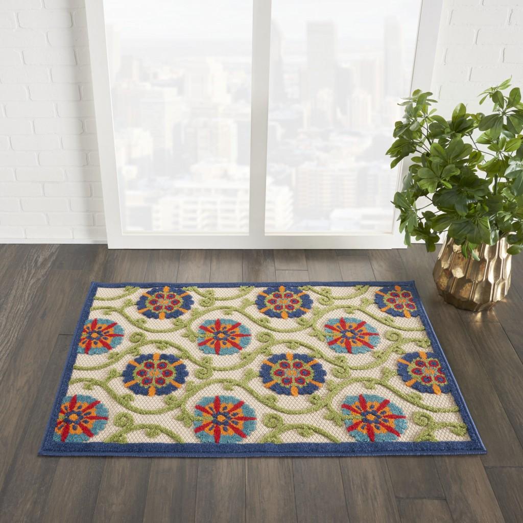 3’ x 4’ Blue Floral Vines Indoor Outdoor Area Rug