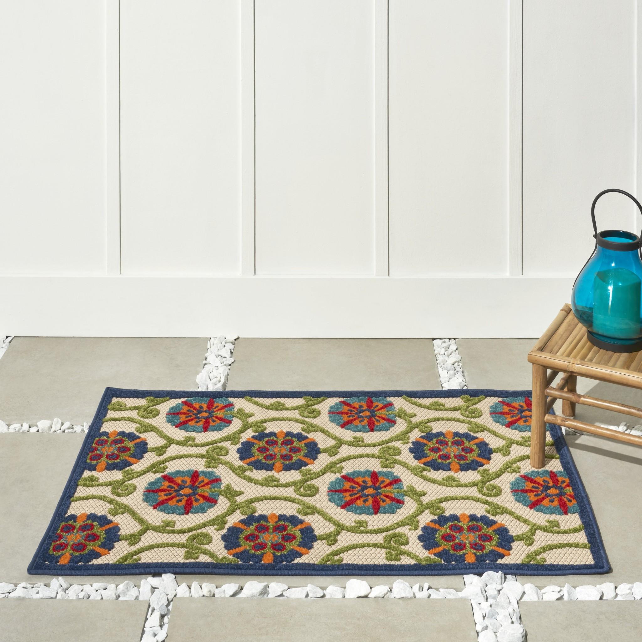 3’ x 4’ Blue Floral Vines Indoor Outdoor Area Rug