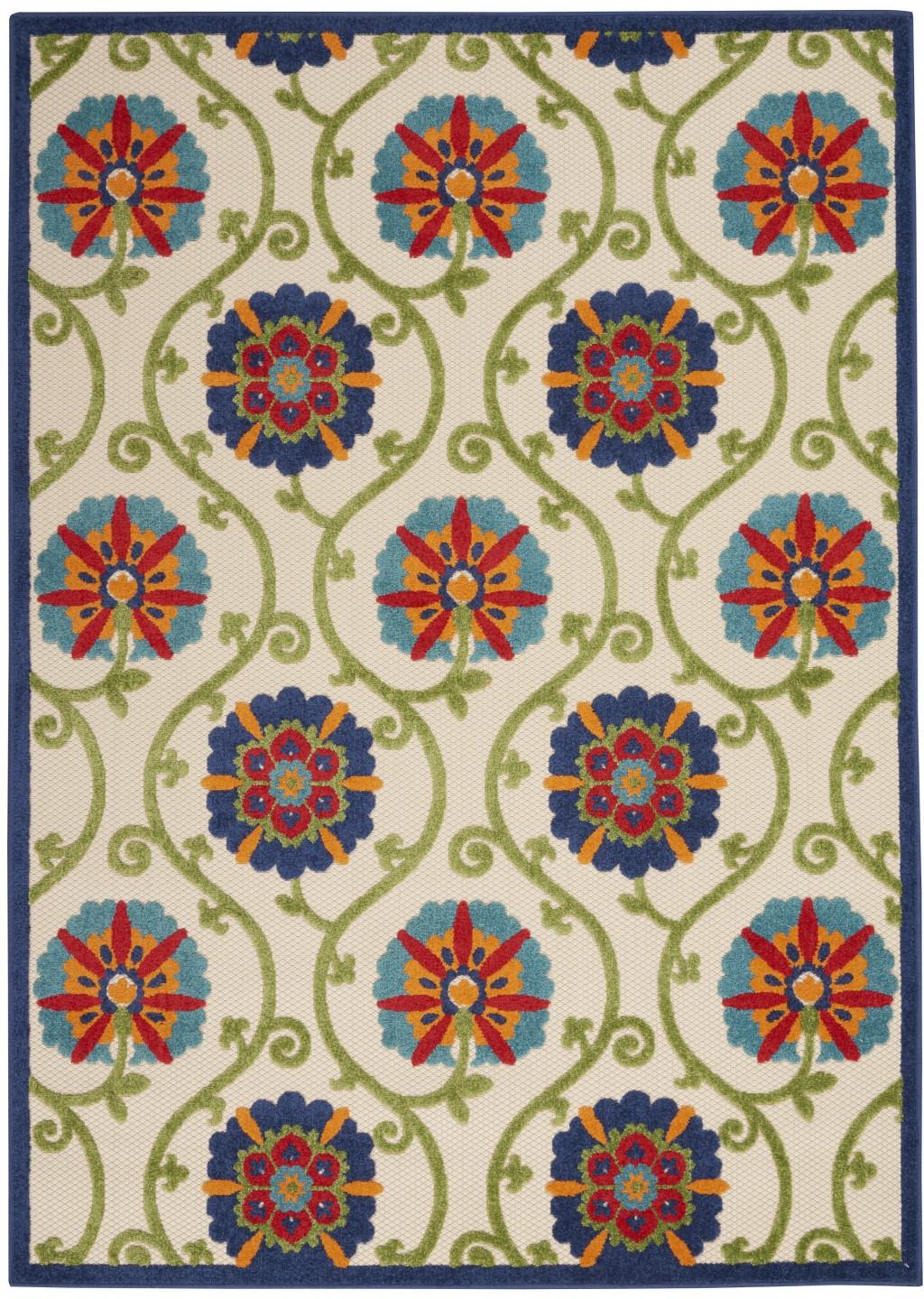 7’ x 10’ Blue Vines Indoor Outdoor Area Rug