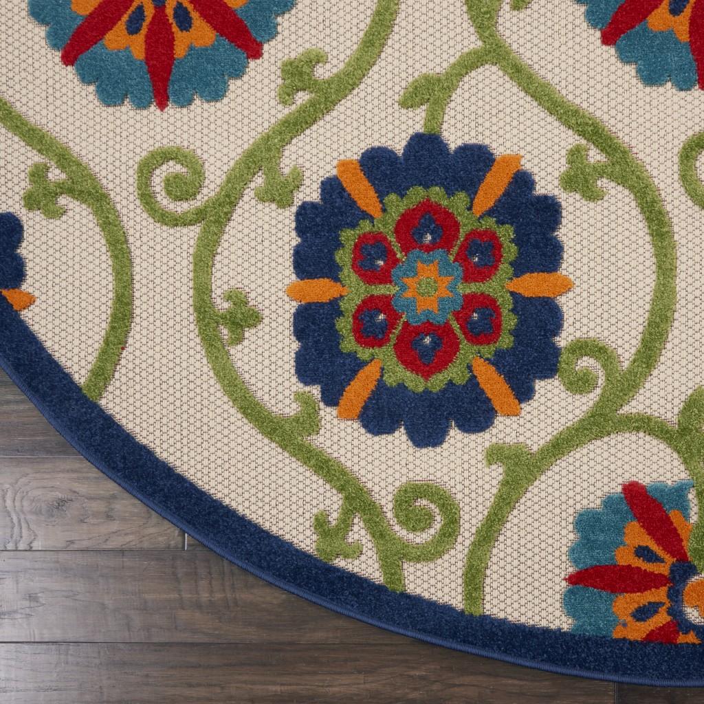 8’ Round Blue Vines Indoor Outdoor Area Rug