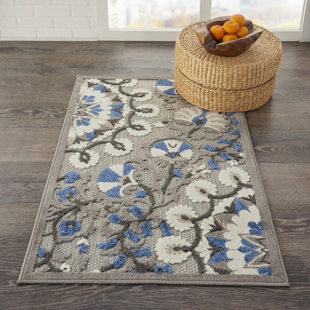 3’ x 4’ Gray and Blue Vines Indoor Outdoor Area Rug