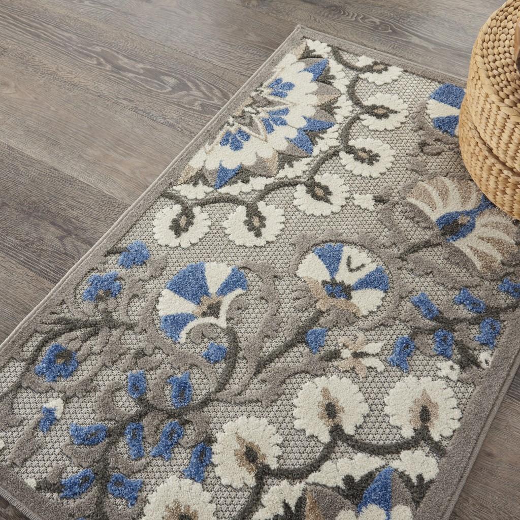 3’ x 4’ Gray and Blue Vines Indoor Outdoor Area Rug