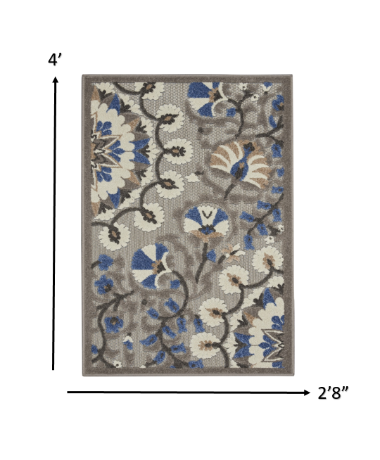 3’ x 4’ Gray and Blue Vines Indoor Outdoor Area Rug