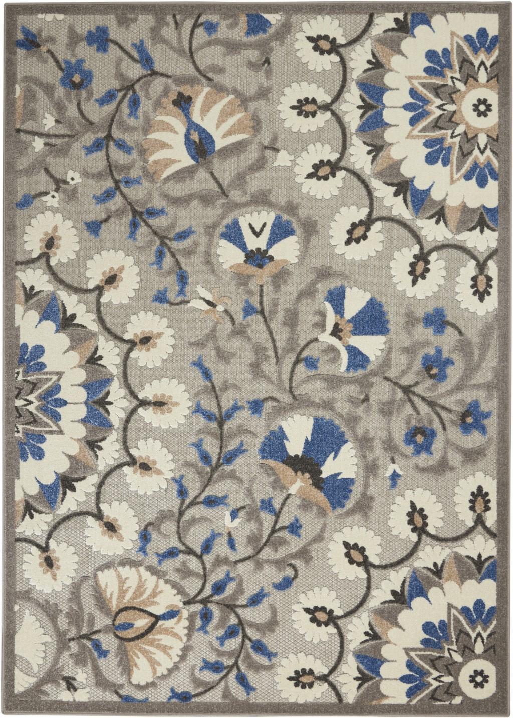 5’ x 8’ Gray and Blue Vines Indoor Outdoor Area Rug