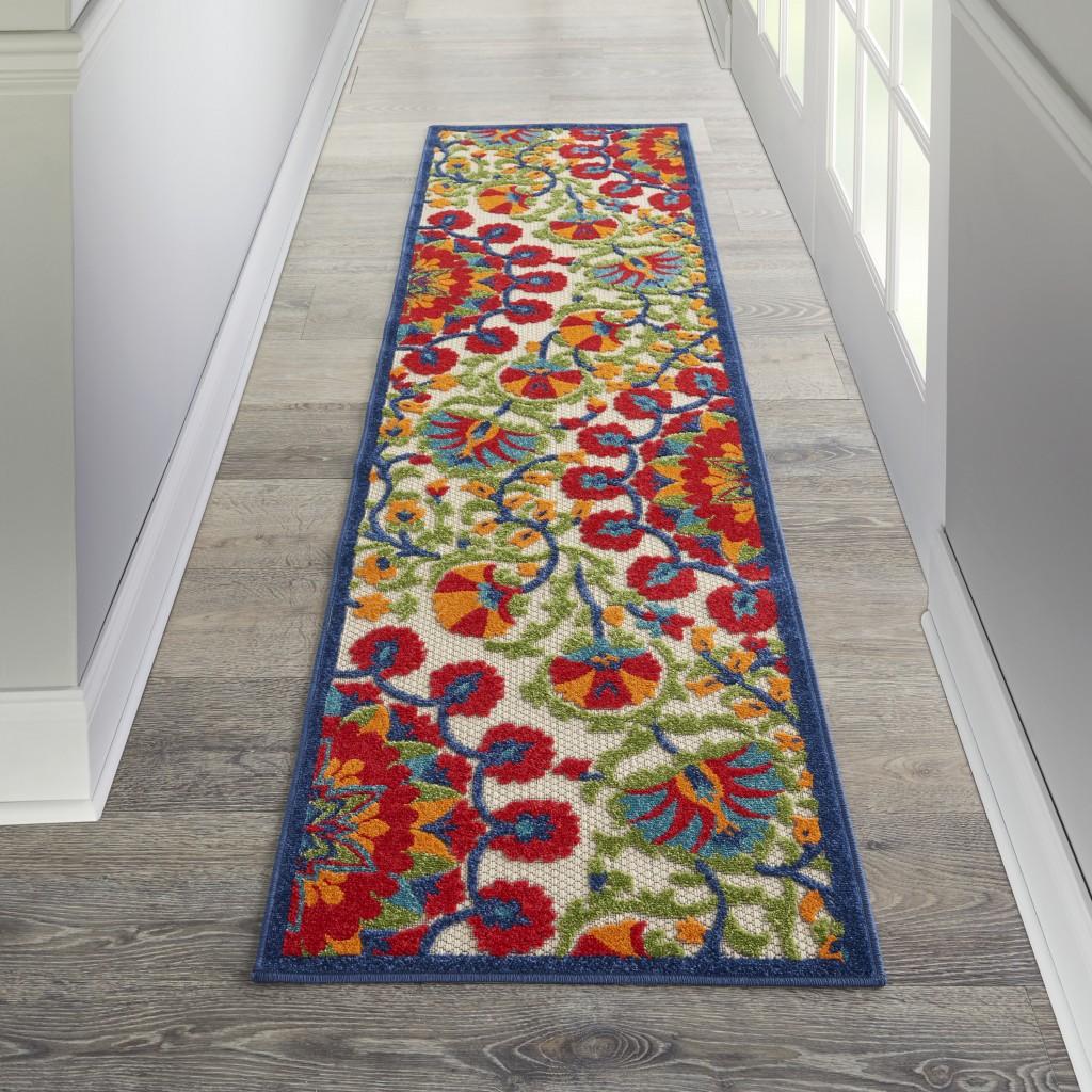 2’ x 8' Red and Multicolor Indoor Outdoor Runner Rug Default Title