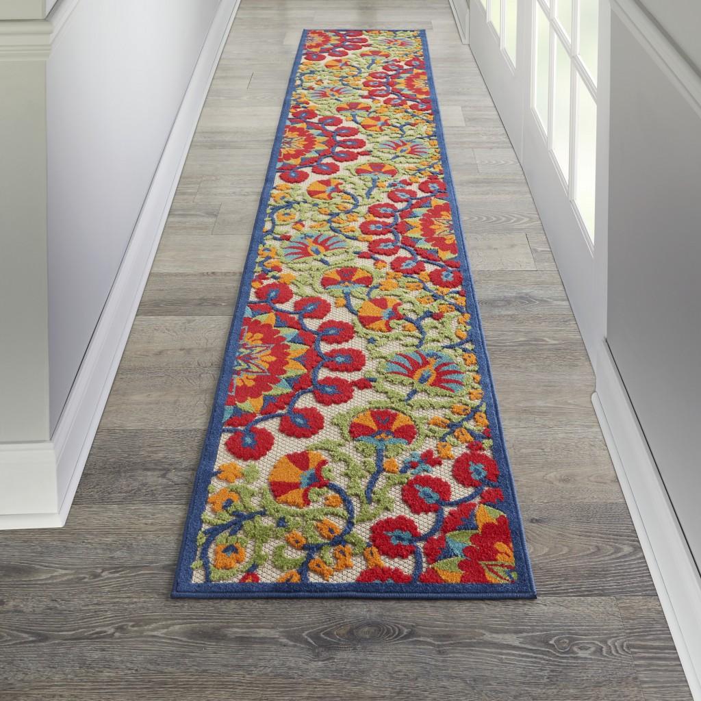 2’ x 12' Red and Multicolor Indoor Outdoor Runner Rug Default Title