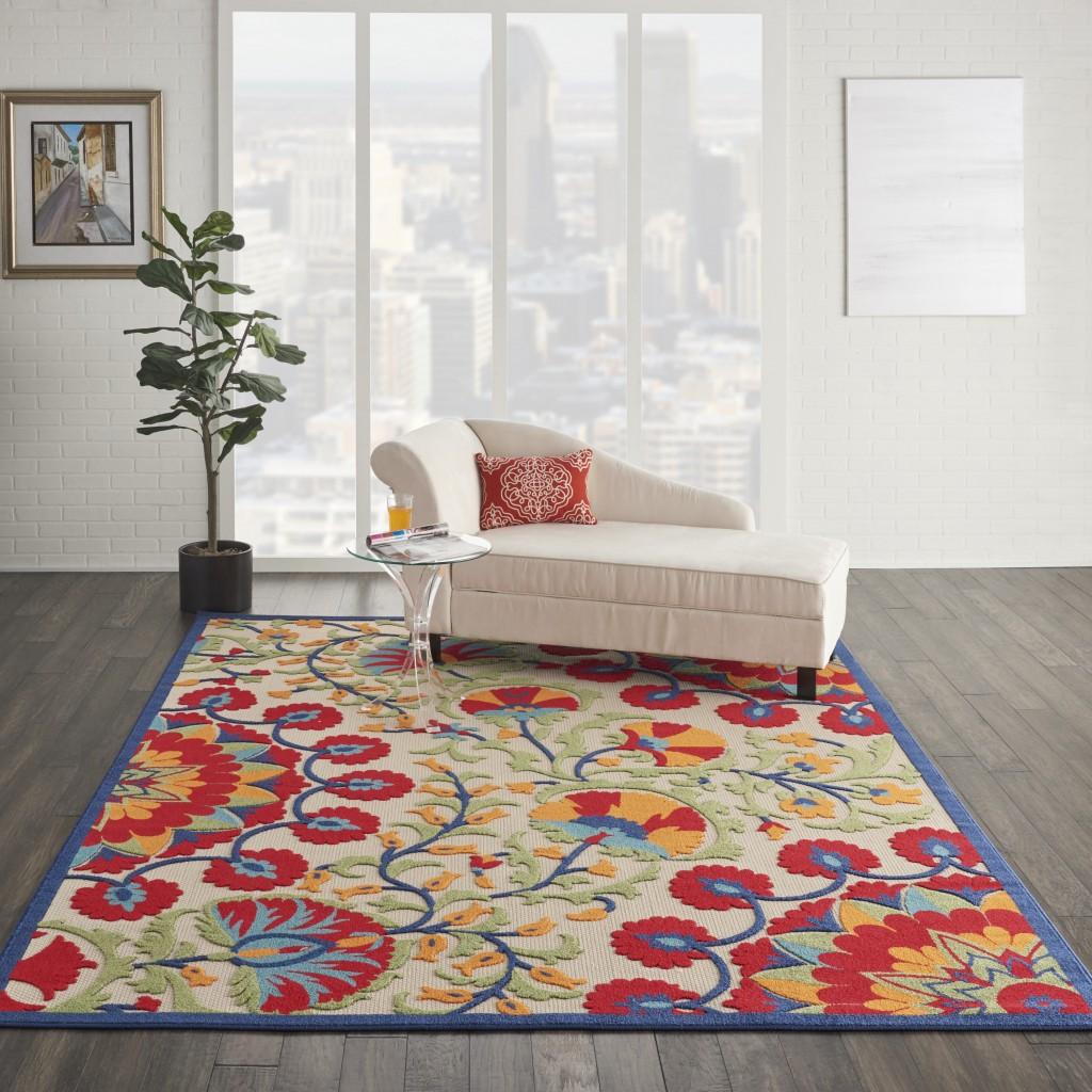7’ x 10' Red and Multicolor Indoor Outdoor Area Rug Default Title