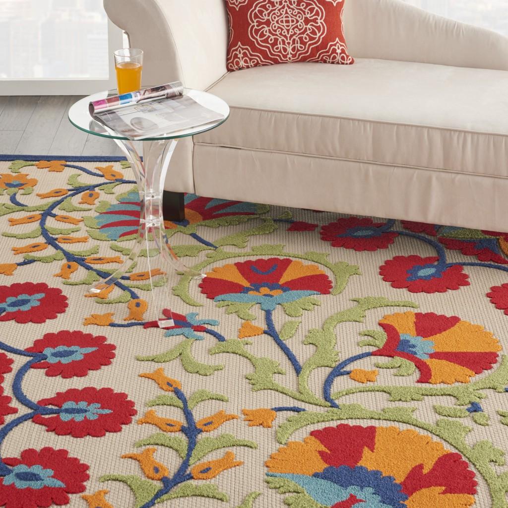 7’ x 10' Red and Multicolor Indoor Outdoor Area Rug Default Title