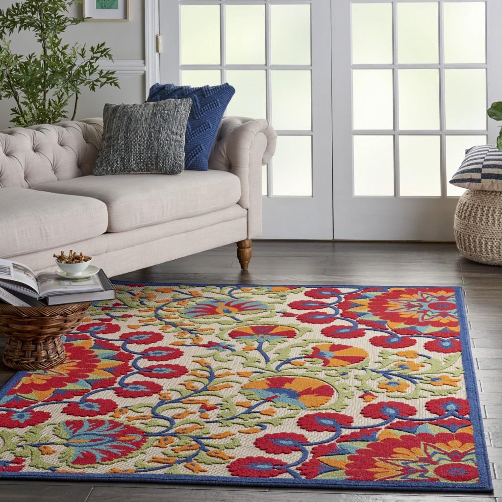 4’ x 6' Red and Multicolor Indoor Outdoor Area Rug Default Title