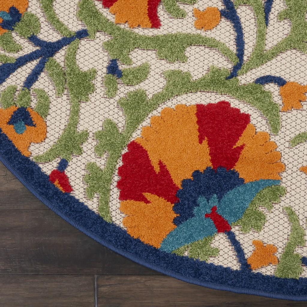 4’ Round Red and Multicolor Indoor Outdoor Area Rug Default Title
