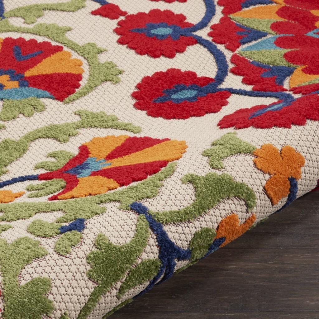 4’ Round Red and Multicolor Indoor Outdoor Area Rug Default Title