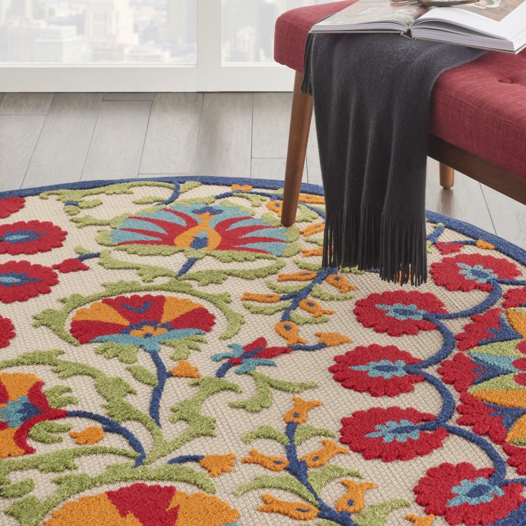4’ Round Red and Multicolor Indoor Outdoor Area Rug Default Title