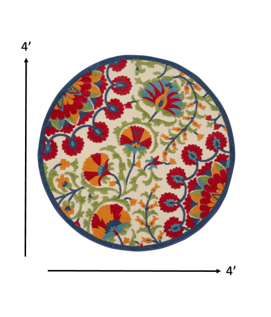 4’ Round Red and Multicolor Indoor Outdoor Area Rug Default Title