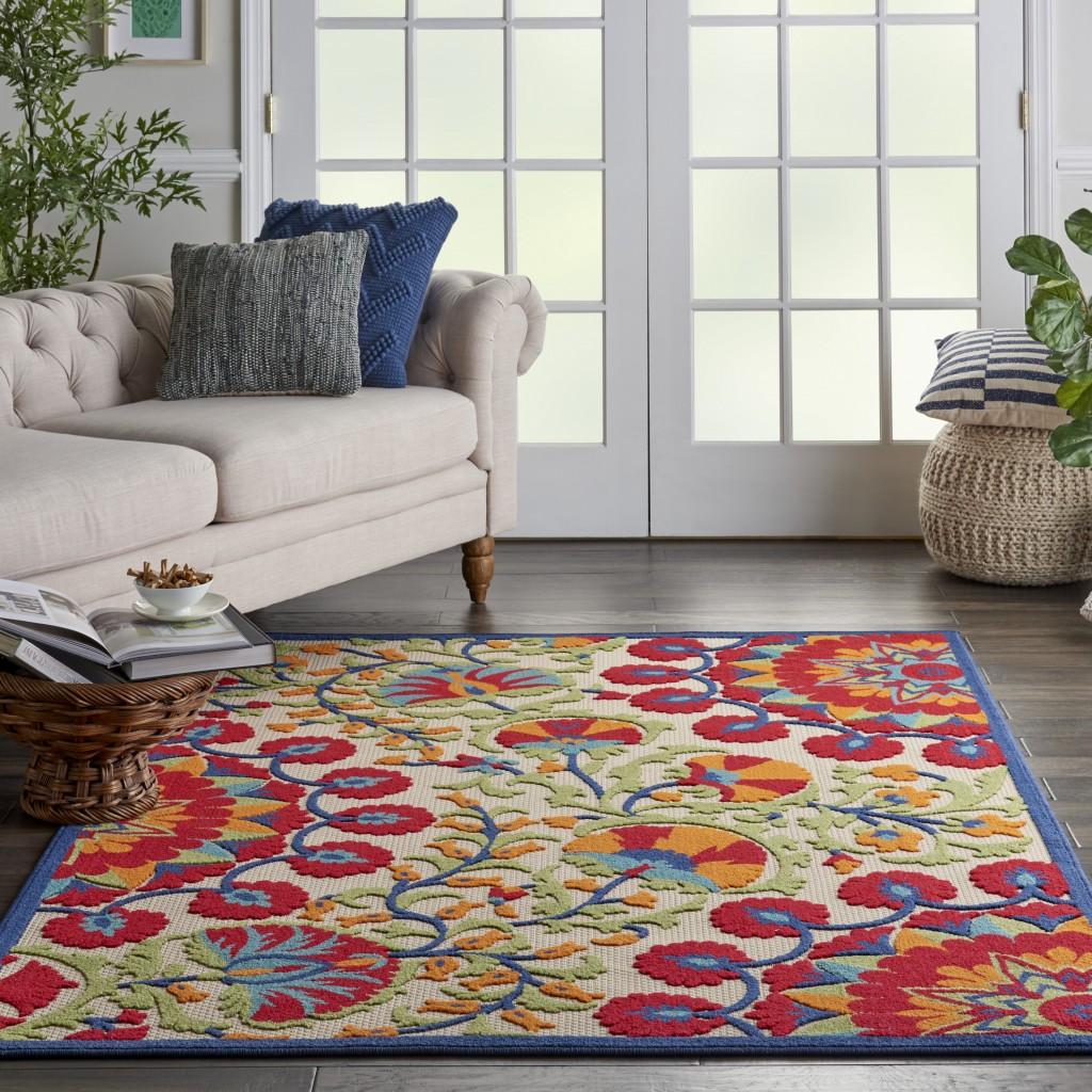 5’ x 8' Red and Multicolor Indoor Outdoor Area Rug Default Title