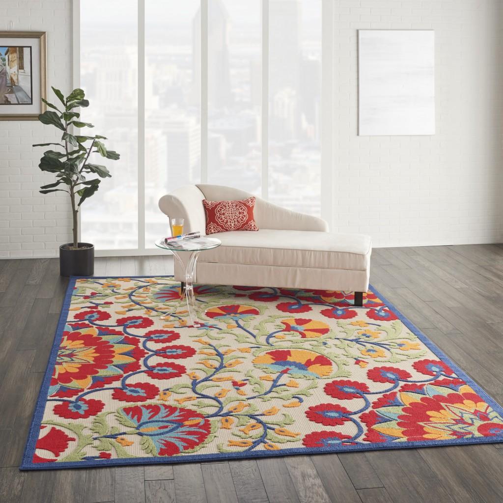 8’ x 11' Red and Multicolor Indoor Outdoor Area Rug Default Title