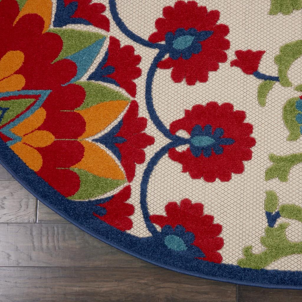 8’ Round Red and Multicolor Indoor Outdoor Area Rug Default Title