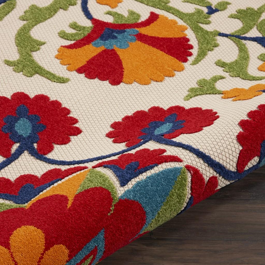 8’ Round Red and Multicolor Indoor Outdoor Area Rug Default Title