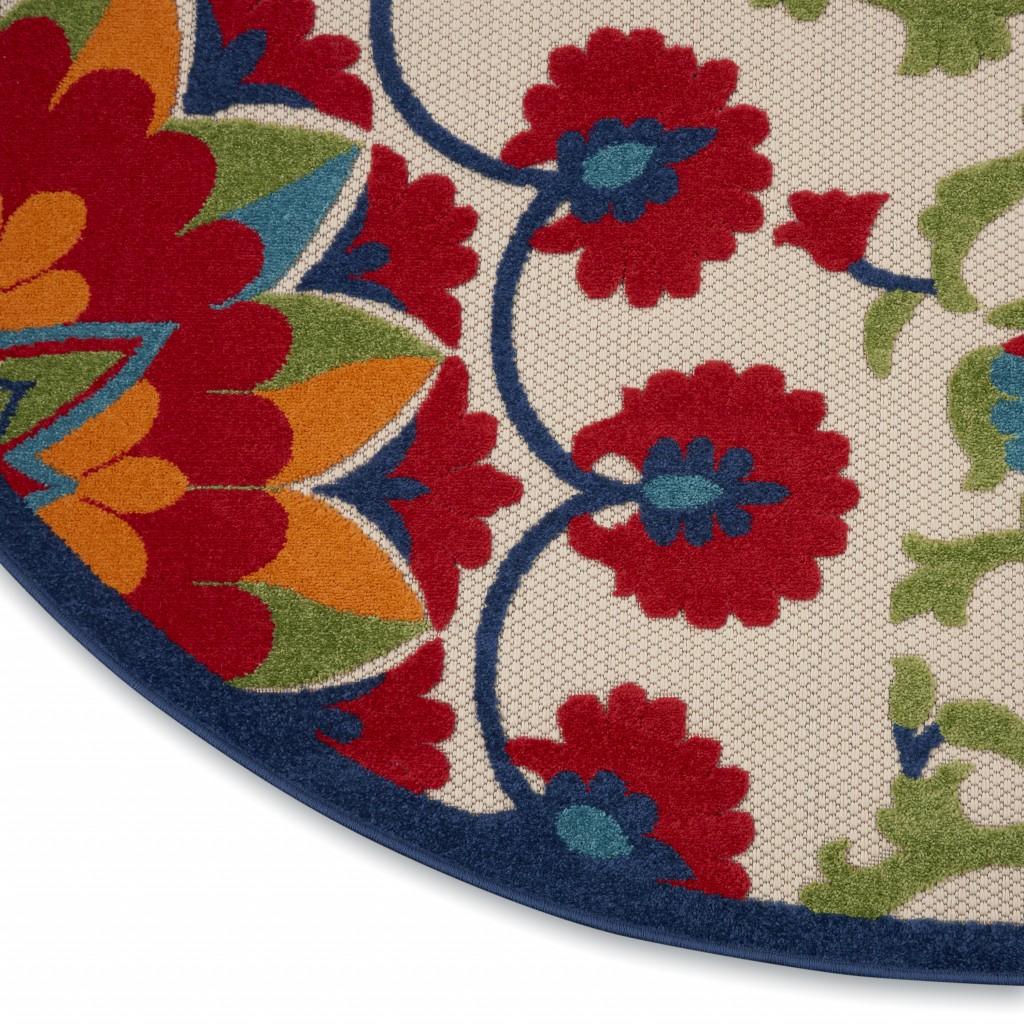 8’ Round Red and Multicolor Indoor Outdoor Area Rug Default Title