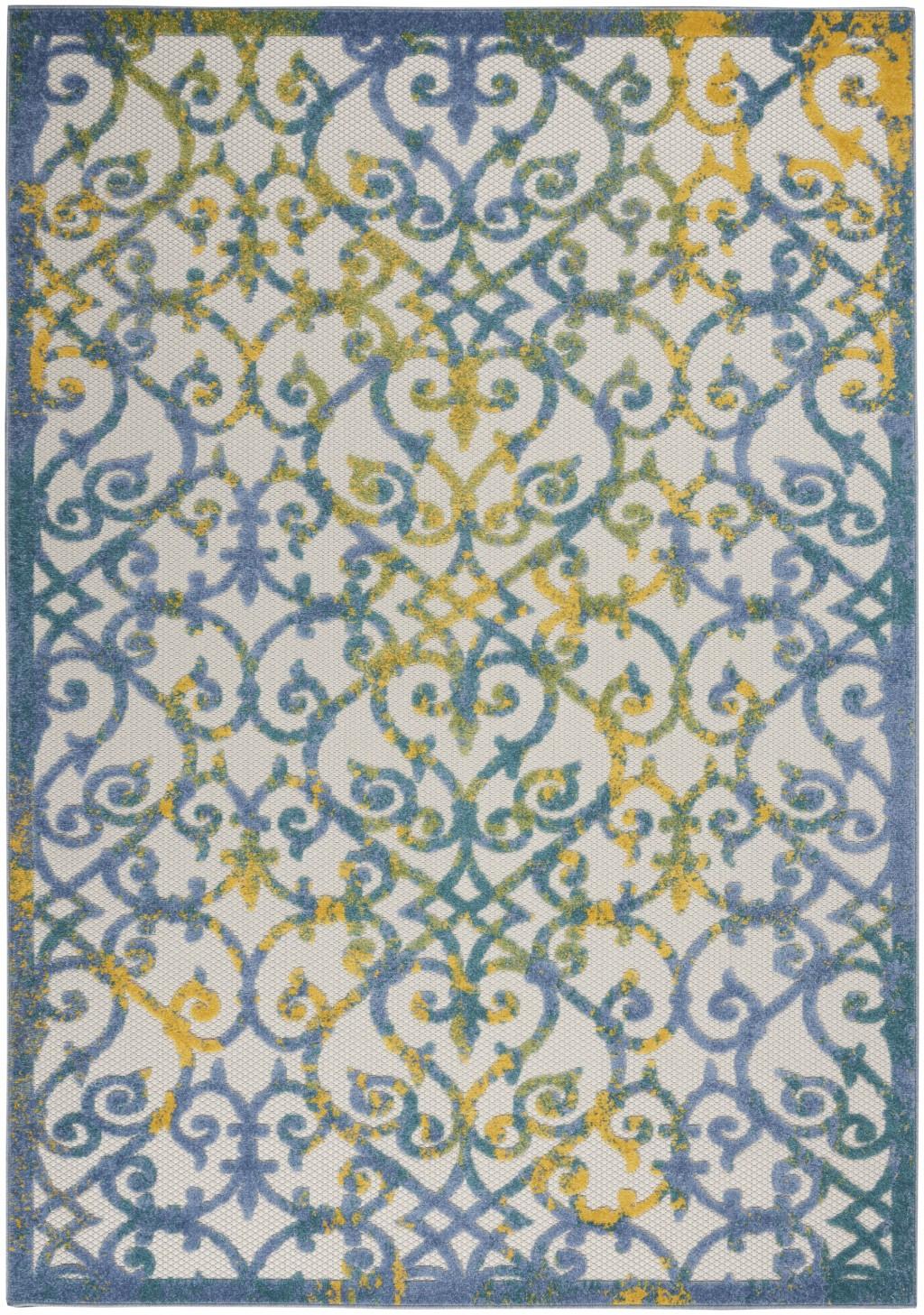 4’ x 6’ Ivory and Blue Indoor Outdoor Area Rug