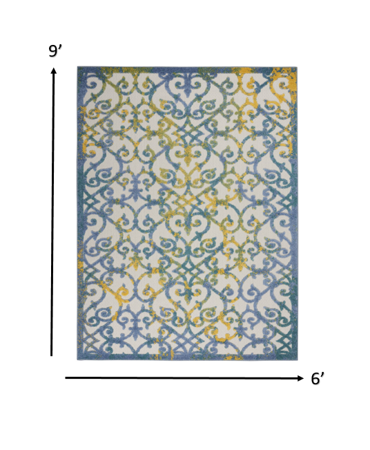 6’ x 9’ Ivory and Blue Indoor Outdoor Area Rug