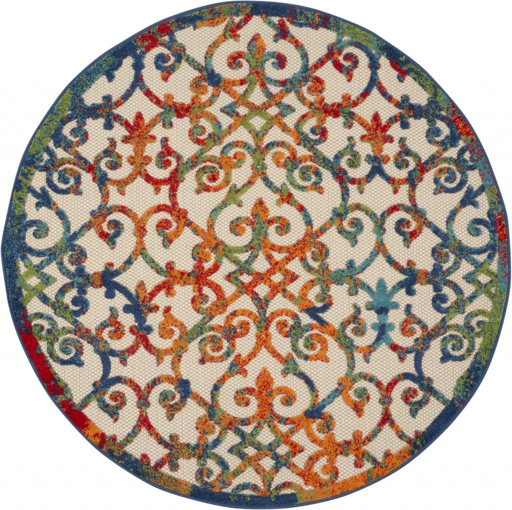 5’ Round Rainbow Colored Indoor Outdoor Area Rug Default Title