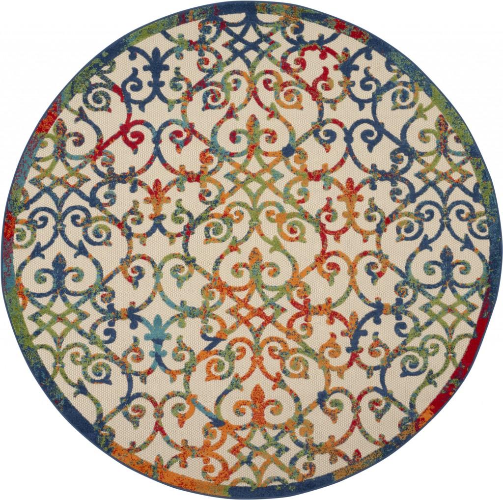 8’ Round Rainbow Colored Indoor Outdoor Area Rug Default Title