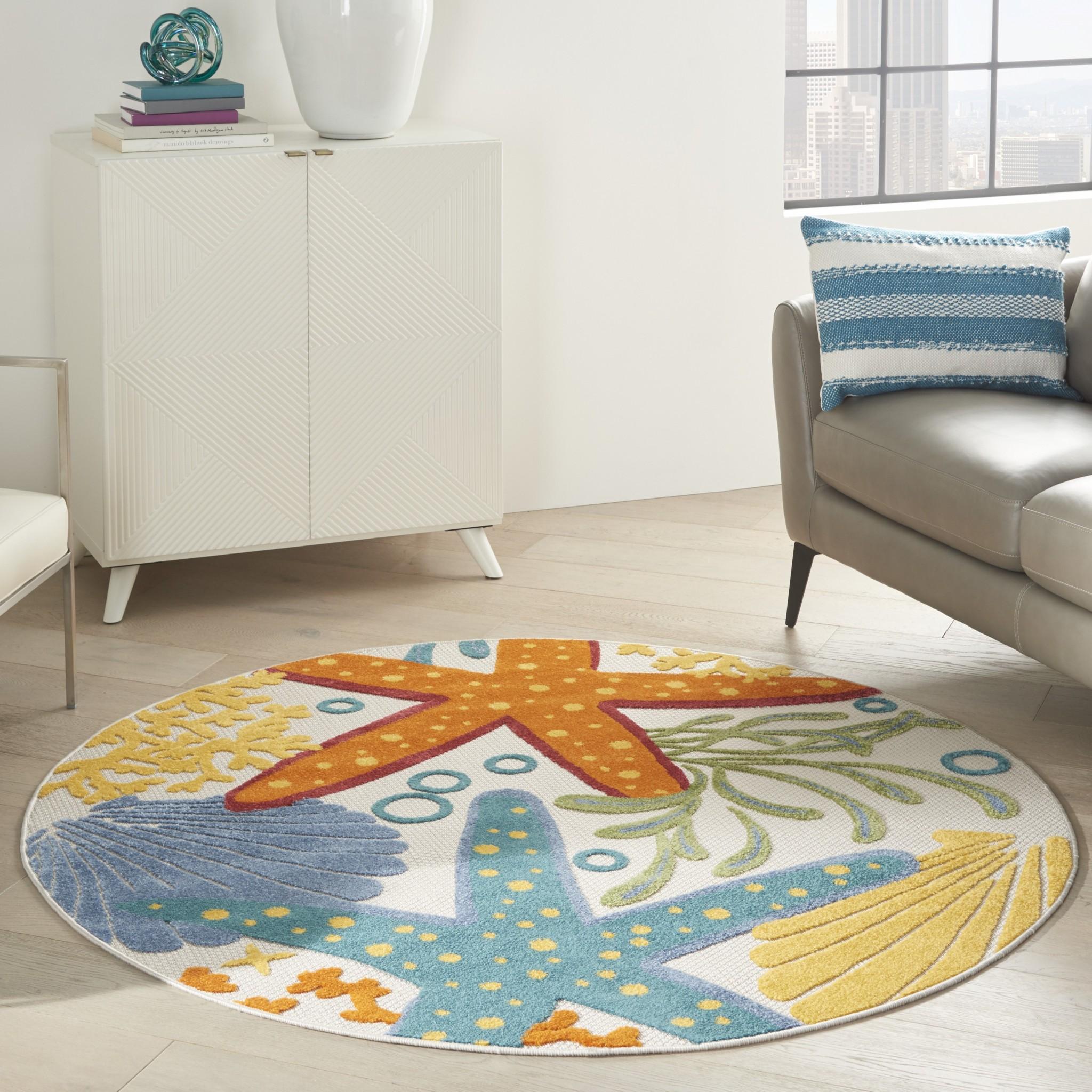 5’ Round Multicolor Indoor Outdoor Area Rug Default Title