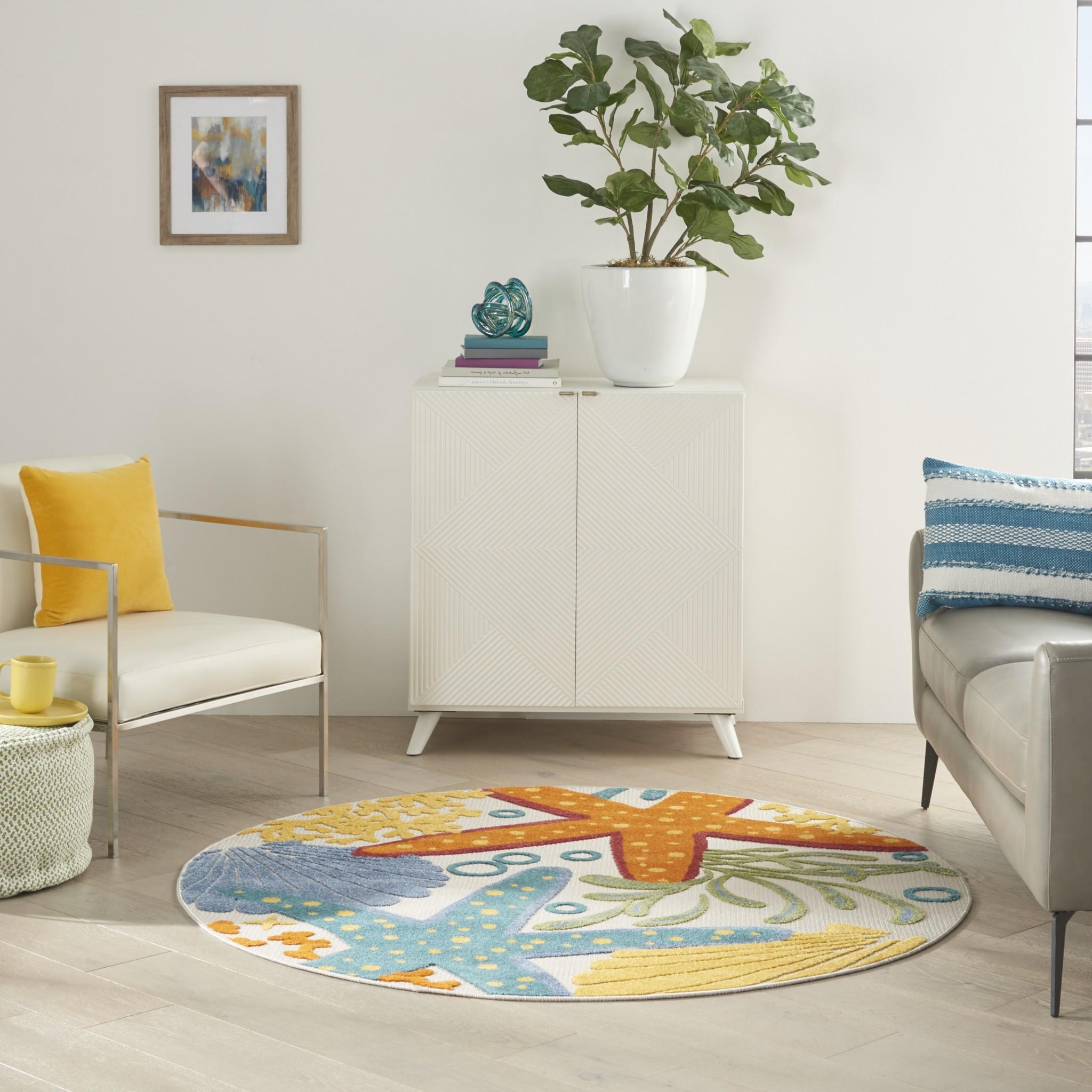 5’ Round Multicolor Indoor Outdoor Area Rug Default Title