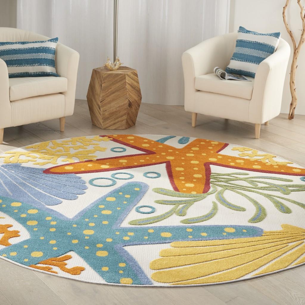 8’ Round Multicolor Indoor Outdoor Area Rug Default Title