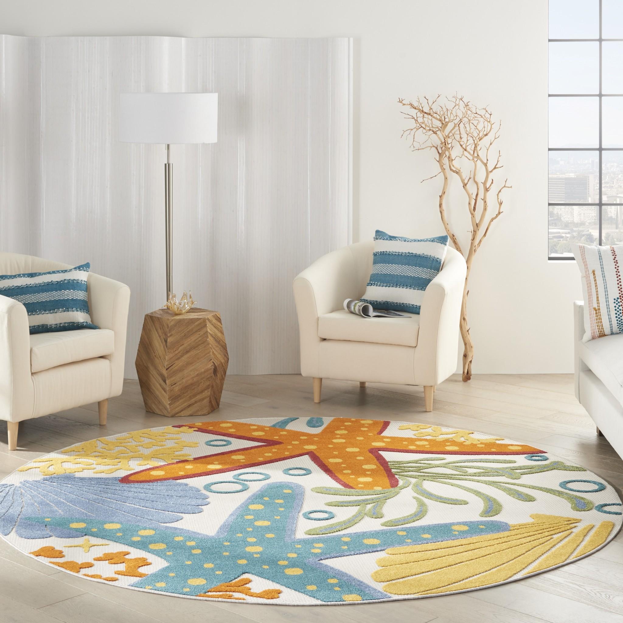 8’ Round Multicolor Indoor Outdoor Area Rug Default Title