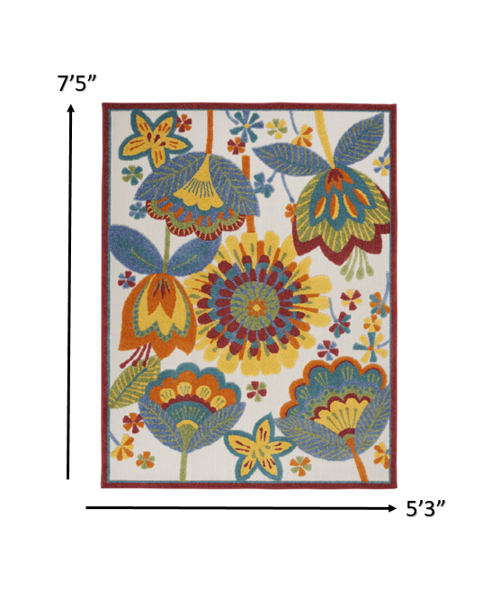 5’ x 8' Yellow and Ivory Indoor Outdoor Area Rug