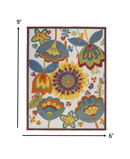 6’ x 9' Yellow and Ivory Indoor Outdoor Area Rug