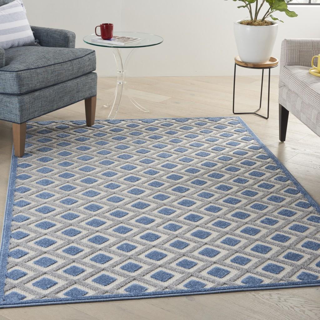 4’ x 6’ Blue and Gray Indoor Outdoor Area Rug