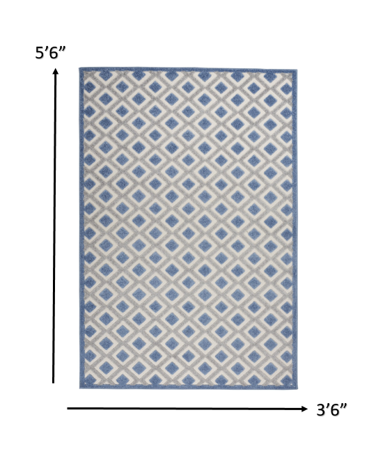 4’ x 6’ Blue and Gray Indoor Outdoor Area Rug