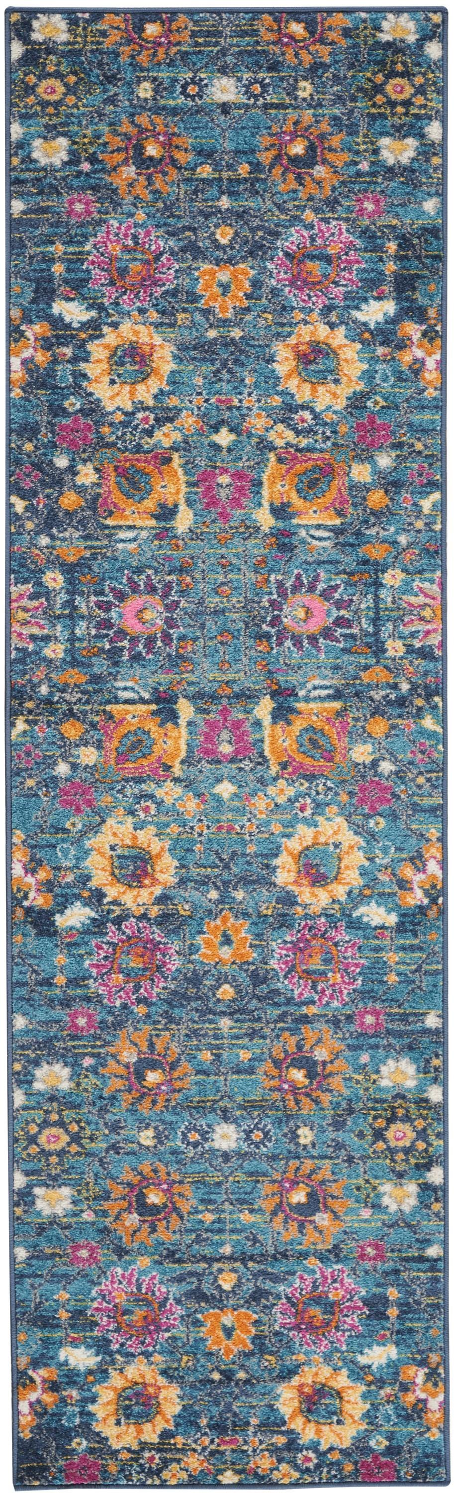 2’ x 10’ Denim Blue Florals Distressed Runner Rug Default Title