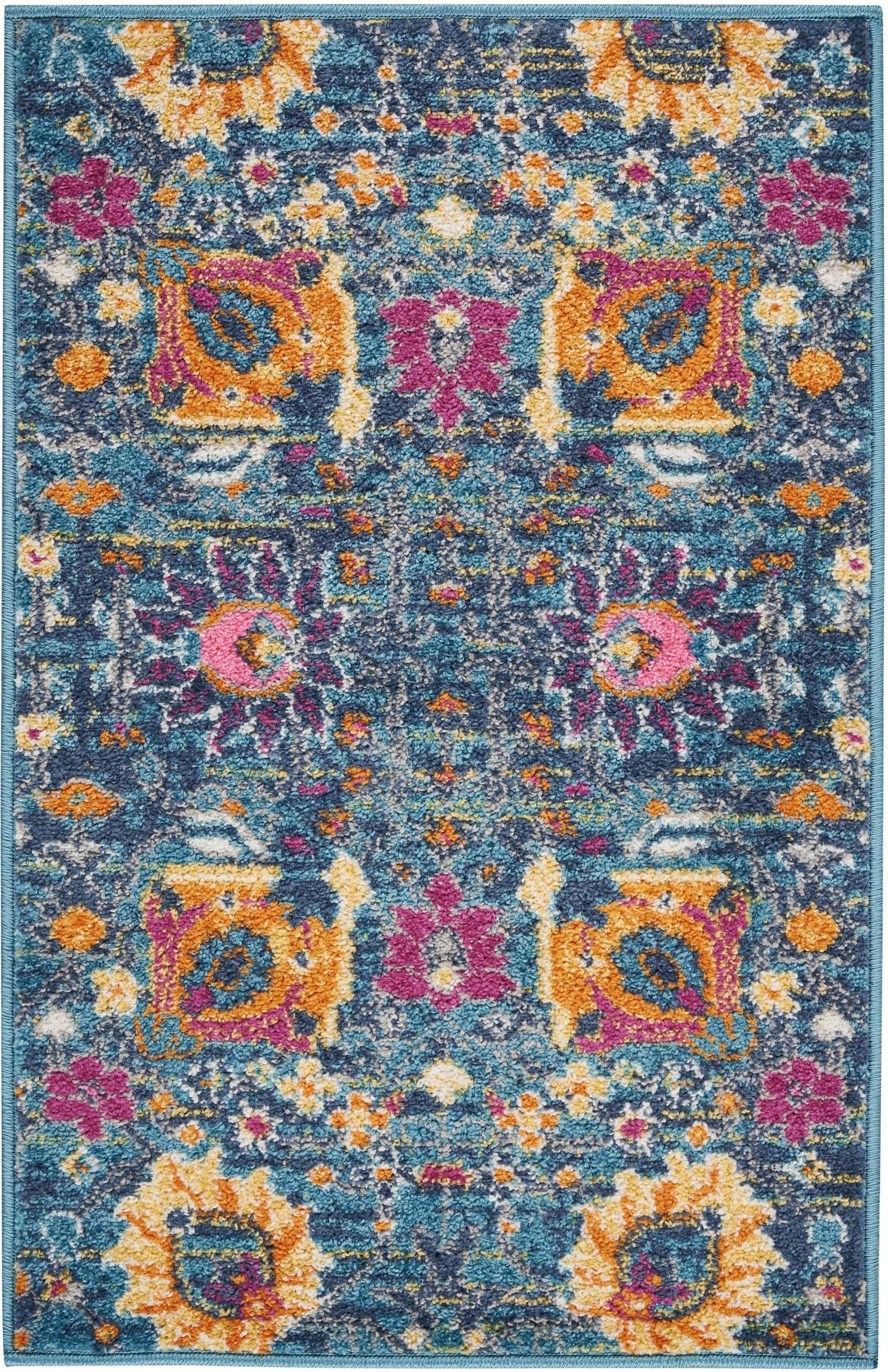 2’ x 3’ Denim Blue Florals Distressed Scatter Rug Default Title
