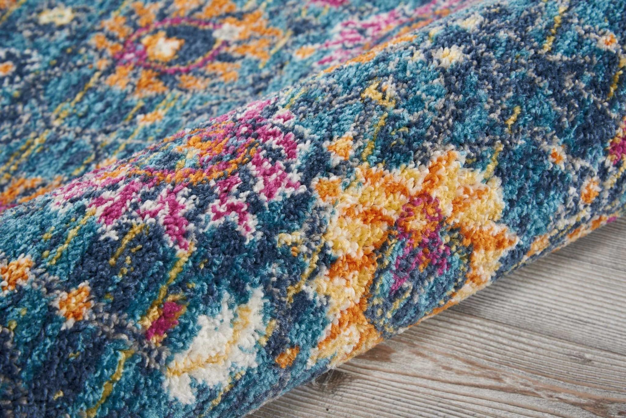 2’ x 8’ Denim Blue Florals Distressed Runner Rug