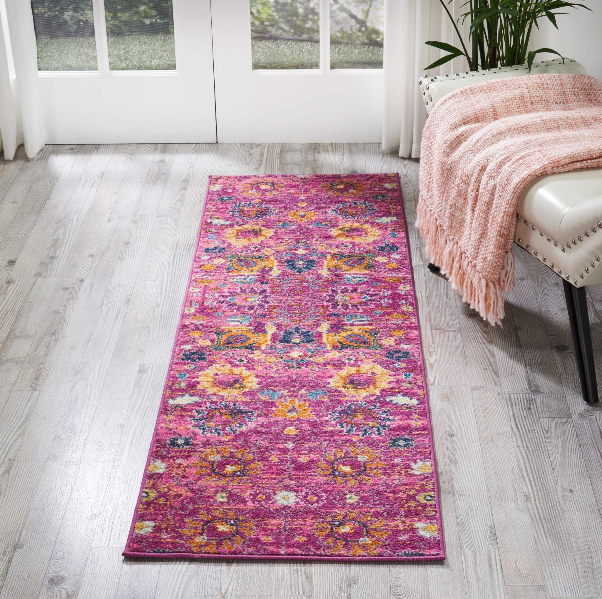 2’ x 6’ Fuchsia and Orange Distressed Runner Rug