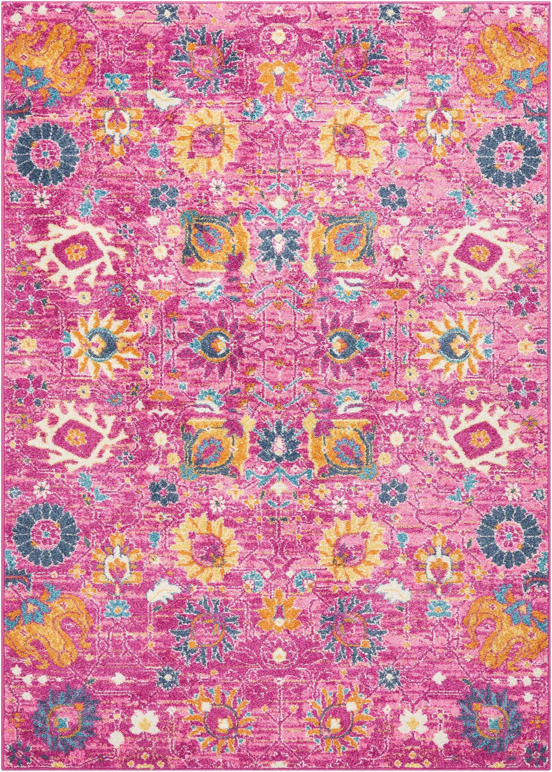 5’ x 7’ Fuchsia and Orange Distressed Area Rug Default Title