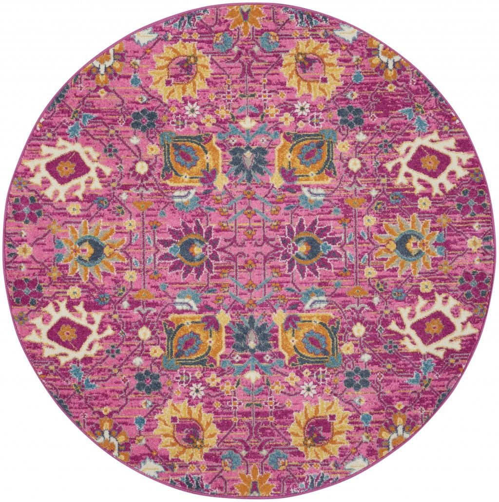 5’ Round Fuchsia and Orange Distressed Area Rug Default Title