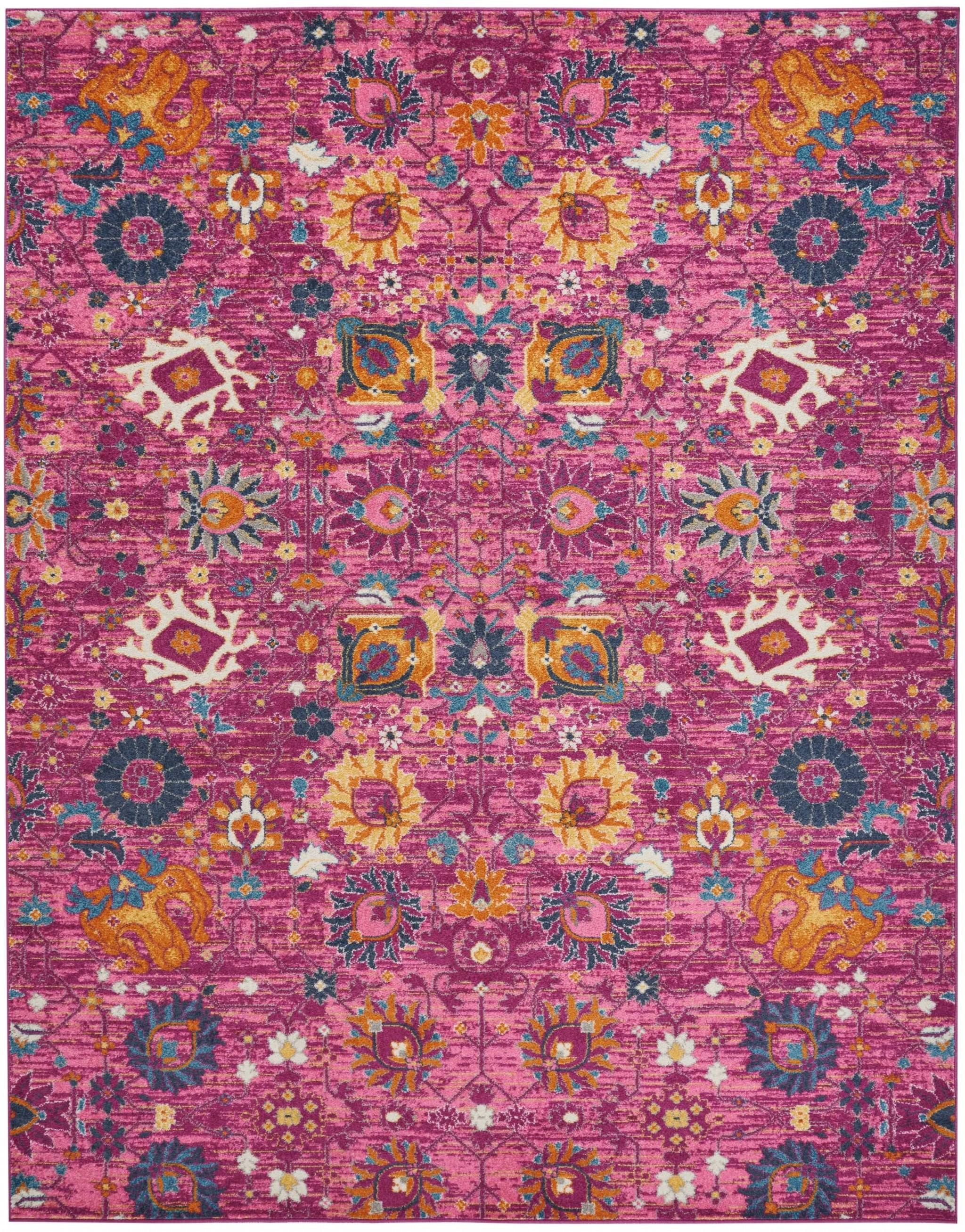 8’ x 10’ Fuchsia and Orange Distressed Area Rug Default Title