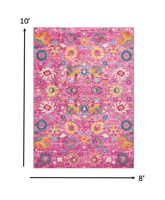 8’ x 10’ Fuchsia and Orange Distressed Area Rug